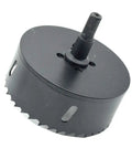 Pro Grade Heavy Duty Bi Metal Hole Saw Drill Sharp Cutter Rock Hard Edge 3.5 Inch Tool, black with shank and slots for easy cutting.