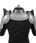 Iron Armor Gorget Set With Pauldrons And Spaulders For Medieval Cosplay, Steel Finish Costume Armor Shield For Shoulder And Neck
