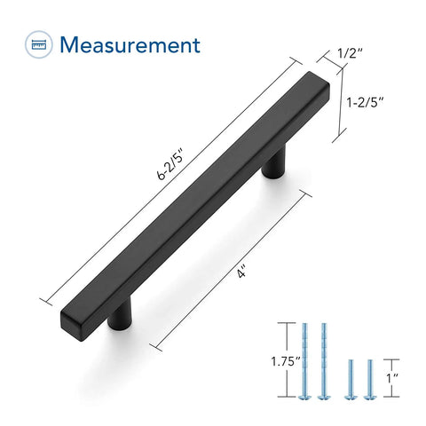 Black Cabinet Handles 30 Pack Four Inch Matte Square Drawer Pulls For Kitchen Cabinets With Six And Three Eighths Inch Overall Length