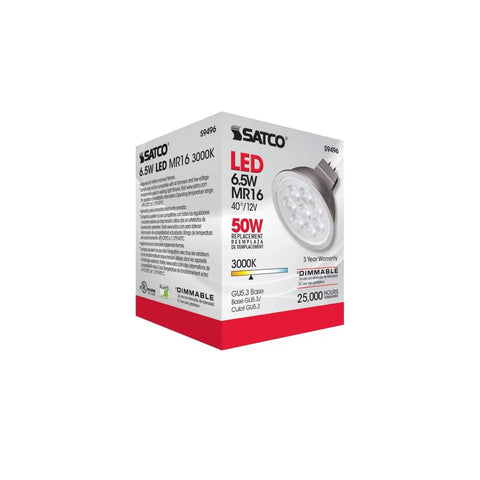 Packaging of 6.5W Dimmable MR16 LED Bulbs 3000K Soft White 40 Degree Beam GU5.3 Bi Pin Base 12V AC DC Low Voltage Energy Saving Spotlight Lamps Pack Of 6
