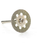 Close-up of ultrathin diamond disc on rod from Ten Piece Diamond Cutting Discs Set for Rotary Tools, ideal for gemstone and tile.