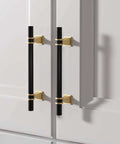 5 Pack 3.75 Inch Black And Gold Cabinet Handles Slick Modern Zinc Alloy Drawer Pulls For Kitchen Cabinets Dressers Wardrobes Matte Finish