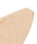 Close-up of a beech wood joining biscuit showing texture and detail. Beech Wood Joining Biscuits 100 Pack 0 Size for tight bonds.