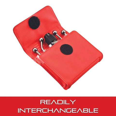 Wiggler And Center Finder With Shank Attachment For Precision Centering In Wood And Metal in red case with attachments.