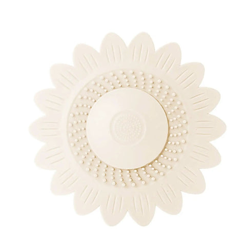 Floor Drain Plug Shower Bathtubs Drain Covers, Flower, White, 12.6cm silicone design for hair catching in bathtubs.