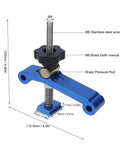 Super Cool Anu Limen T Track Clamp In Vivid Blue with dimensions for CNC Router and woodworking tasks.
