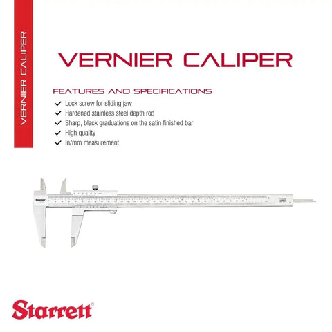Image of Vernier Caliper with Hardened Stainless Steel Depth Rod and Lock Screw, sharp black graduations, 0-8 inch range, pro grade