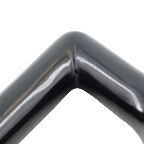Close-up of Electroplated Aluminum Quill Bicycle Stem 31.8mm Clamp, Black finish, showing the corner detail and reflective surface.