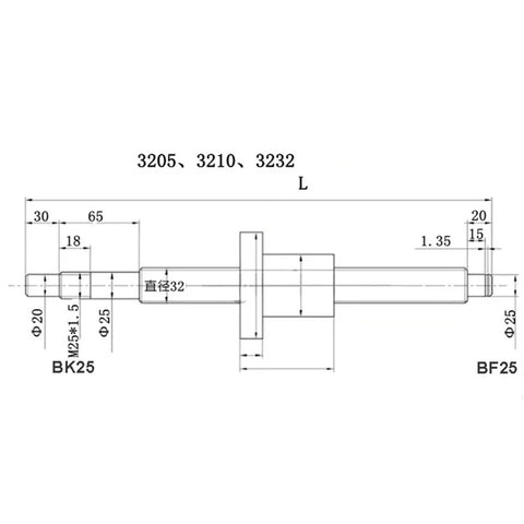 SFU3210 C7 Precision High Performance Ball Screw Kit 1250Mm With Single Nut Dual Support Brackets And Beefy Taper Coupler For Cnc Router Flat Out Shop Builds technical drawing showing dimensions and components.