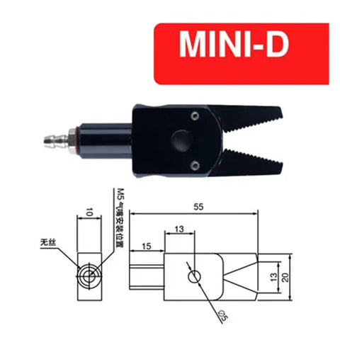 Heavy Duty Cross Cable Clamps For Pneumatic Systems shown from the front, featuring a black aluminum grip and dimensions for installation.