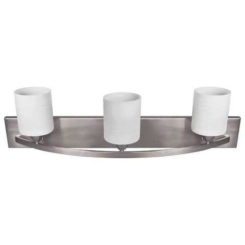 Modern Three Light Bathroom Vanity Light Fixture In Brushed Nickel With Glass Globes Reversible Mounting Up Or Down For Bathrooms