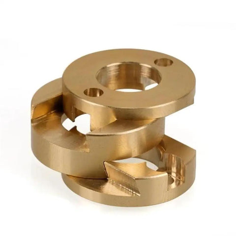 Upgrade Your 3D Printer Game With This Smooth Oldham Coupling For Z Axis Screw Drive Perfect For Ender3 And CR10 To Curb Vibration And Boost Print Accuracy Effortlessly. Brass Oldham coupling for Z axis screw drive, shown in close-up.
