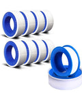 PTFE Pipe Thread Seal Tape Set 10 Rolls 1/2 Inch By 394 Inches Heavy Duty Pro Grade Teflon Tape in blue and white