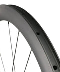 Close-up of Beefy Carbon Wheelset 700C Disc Brakes 45mm Tubeless Ready Clincher showing Toray T700 Rim with 24 Hole Hub