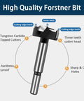 Heavy Duty 10 Piece Forstner Drill Bit Set Dead On Sharp carbide tipped bit featuring tungsten carbide cuts, ideal for precise woodworking.