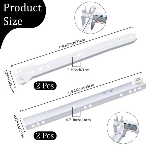 Top Shelf Ten Inch Drawer Slides Set Of Two Bottom Mount Rails with measurements and nylon wheels for smooth sliding.