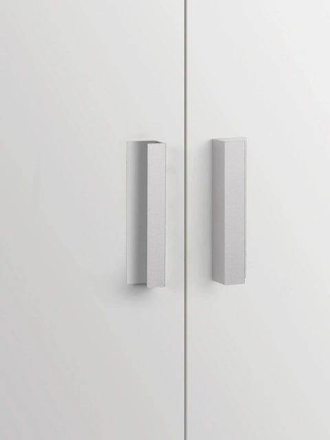 Adhesive Cabinet Pulls 5 Pack 3 To 9 Sixteen Inch Length Covers 3 Inch Hole Center No Drill Finger Pulls installed on white cabinet