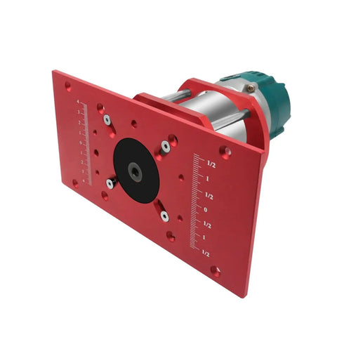 Top Shelf Aluminum Router Base Plate Precision Milling Table Insert For Woodworking Trimming Tasks mounted with measuring scale.