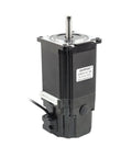 Front view of Hanpose NEMA 23 stepper motor with brake, black metal body, 76mm length, 4-lead connector