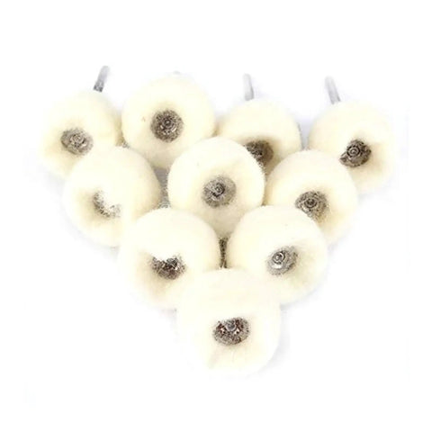 Pro Grade Mini Wool Polishing Brush Wheel Set For Drill Rotary Tools, 60 Pcs With 3mm Shank Buffing Heads visible in a cluster.
