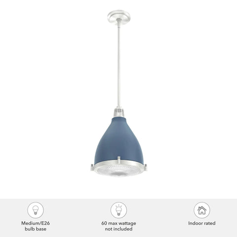 Indigo Blue Pendant Light With Holophane Glass Shade For Kitchen Living Room Foyer And Dining Area Durable Steel Or Aluminum Fixture