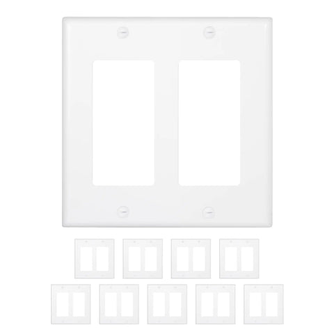 10 Pack 2 Gang Decorative Outlet Wall Plates White Standard Size Covers For Light Switches Outlets Timers Or Dimmers With Screws Included