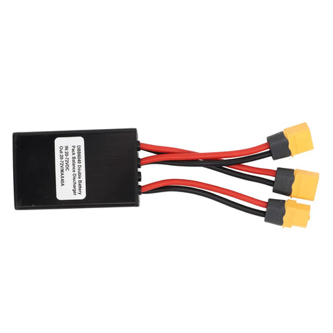 Premium Aluminum Alloy Heavy Duty Dual Battery Pack Switch Balancer with snug XT60 plugs and wires for electric vehicle upgrades.