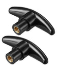 T Knob Drawer Cabinet Handle With M8 Diameter Female Thread, Round Black Metal Insert, Screw On Design, 2 Pack
