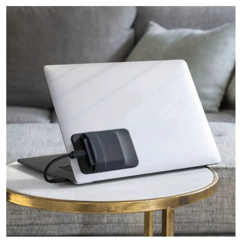 On The Go Portable SSD Sleeve For Laptop With Reusable Adhesive Grab And Go External Drive Carrying Case Pocket Pouch Small Black attached to laptop.