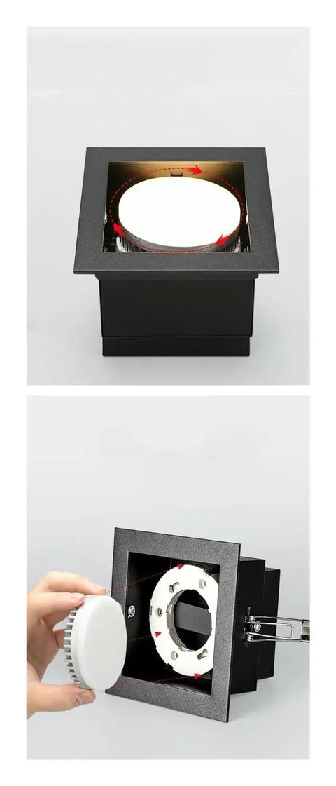Recessed LED Ceiling Light, Downlight with black aluminum housing and removable round LED cover for easy installation.