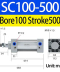 Long Stroke Pneumatic Cylinder With Magnetic, Beefy Dual Acting Aluminum Body For Industrial Automation, Model SC100X500.