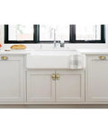 Modern kitchen with 10 Pack 1-1/4 Inch Cabinet Knobs with 2.8-Inch Backplates Satin Gold Brushed Brass Drawer Knobs.