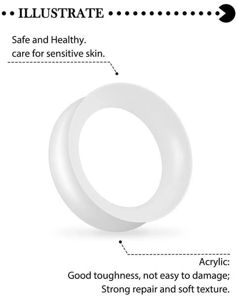 Clear Silicone Ear Gauges 22mm Pairs Tunnels Plugs Set, hypoallergenic and flexible, illustrated with safety features.