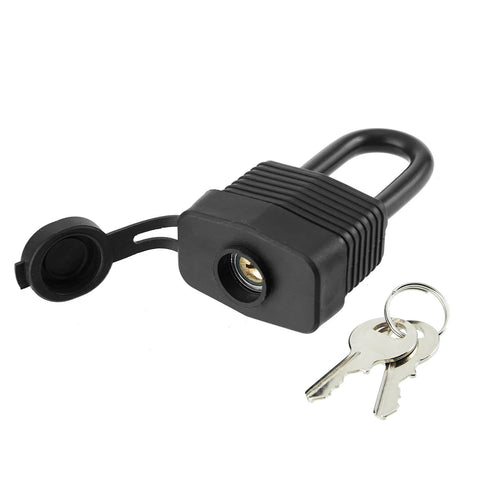 Outdoor Waterproof Padlocks Keyed Alike Pack Of 6, Heavy Duty Laminated Steel Lock with black weather-resistant cover and keys on white background.