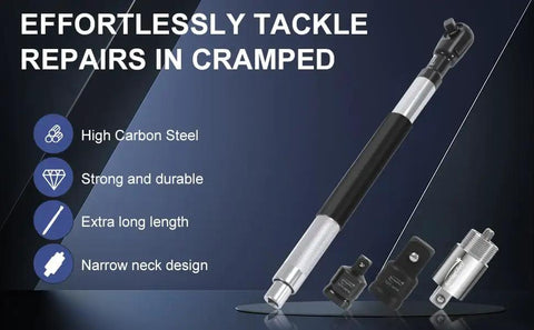 Knuckle Buster Saver Heavy Duty 1/2 Inch Offset Extension Socket Adapter For Electric Pneumatic Hand Impact Wrenches Hits Deep Cavities Turns Like Butter Perfectly with high carbon steel construction.