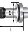 HSK63 Toolholder With ER20 ER25 ER32 Collets For CNC Machining side view showing dimensions D, d, D1, and L for precision setup.