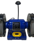 Top Shelf Eight Inch Bench Grinder With A Hella Reliable One Half Horsepower Motor Cranking At 3450 Rpm Featuring Fine And Coarse Polishing Wheels LED shop light.