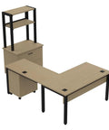 Built Tough Industrial L Shaped Desk Workstation Prime Executive Office Setup Featuring Ample Storage Drawers and corner shelves.