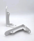 Super Tough White Iron Wall Mount Floating Shelf Brackets With Reinforced Triangle Brace, L-shaped design for heavy loads.