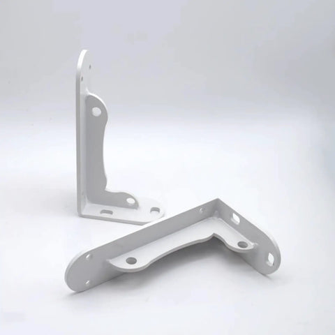 Super Tough White Iron Wall Mount Floating Shelf Brackets With Reinforced Triangle Brace, L-shaped design for heavy loads.