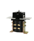 Heavy Duty Normally Open DC Contactor And Relay Switch For 12V Through 72V Systems with metal base and black casing.