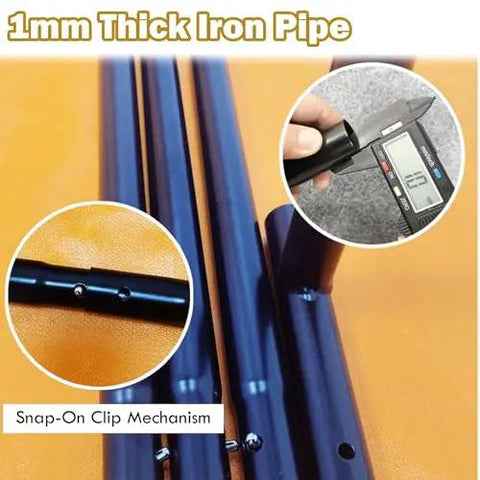 Iron pipes with snap-on clip, part of Three Panel Lightweight Welding Screen Spark Barrier For Garage Shop Or Factory Tool Free Assembly