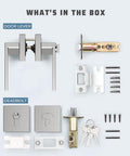 Two Pack Keyed Entry Lever and Deadbolt Lockset With Polished Chrome Finish components including screws and keys