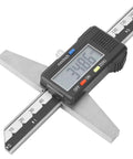Stainless Steel Digital Depth Gauge Caliper 0-150mm Range with 0.01mm Resolution Vernier Depth Measurement Tool Easy Read LCD on white background