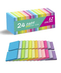 Box of 24 Pack 3x3 Inch Sticky Notes In Bright Colors Self Stick Pads in 12 vibrant colors for home office and notebook use.