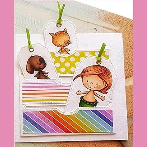 Stitched Slots Pocket Die Cut Set for Card Making and Scrapbooking, showing large 4.88x5 inch pocket with colorful cards and slots