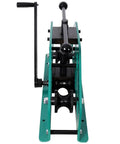 Heavy Duty Manual Tube Bender With Standard Mold Kit And Rugged Carbon Steel Crank Pipe Roller from front view with crank handle.