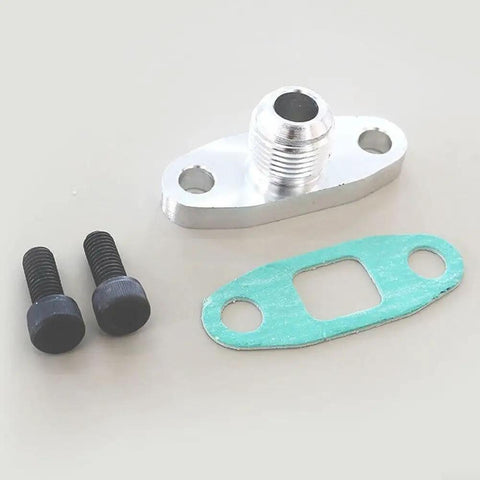 Up Your Game With This AN10 Turbo Oil Drain Flange Adapter Kit Built From Solid T6061 Aluminum CNC Machined Perfect For GT28 T25 T30 And T35 Engines It Comes Loaded With M8 Bolts And Lasting Gasket Set For Serious Swag And Total Engine Protection You, aluminum flange, gasket, M8 bolts