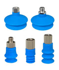 FGA Series Pneumatic Vacuum Suction Cup, Round Nozzle Silicone Double-Layer Design for Robot Automatic Manipulator, set of five blue pads.