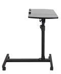Slick Adjustable Height Computer Desk With Smooth Rolling Casters For No Sweat Home Office Setup Ergonomic Lift Standing Workstation Mobile Laptop Cart Black Finish shown from side view with height adjustment feature.